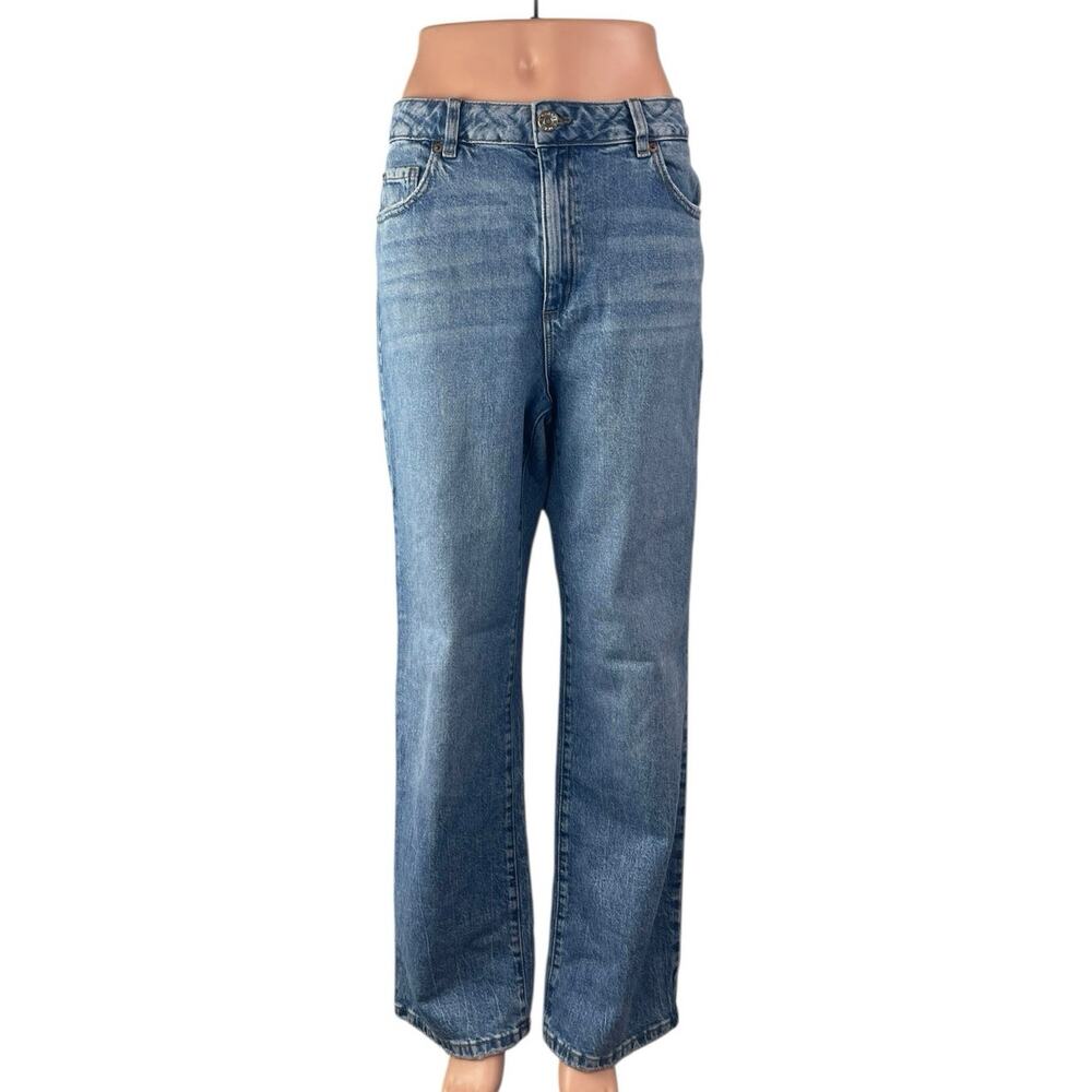 Garage Denim Blue medium Wash High Waisted Straight Wide Leg Jeans Pants Size 29